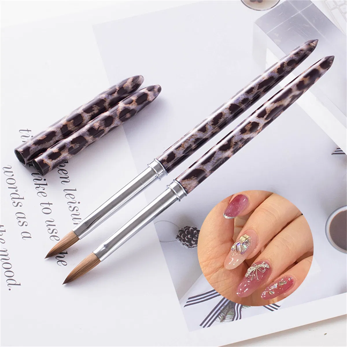 Custom Logo Leopard Print Nail Brushes 100% Kolinsky Acrylic Nail Brush Pure Kolinsky Nail Art Brush Nail Tools