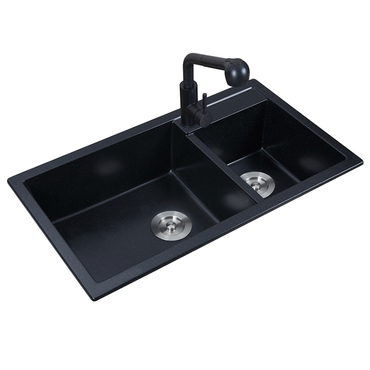 Modern Double Bowls Washing Basin Quartz Stone Kitchen Sink Handmade