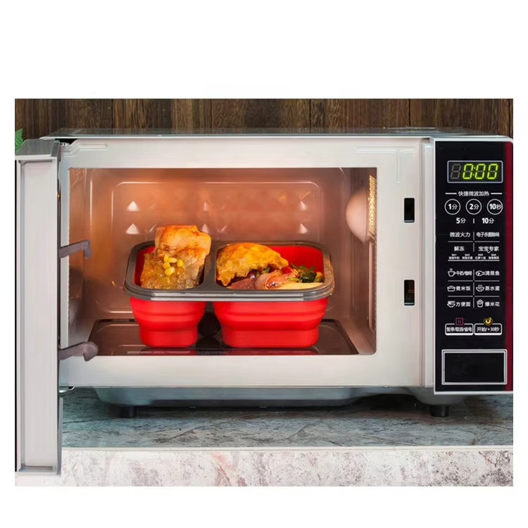 Food Grade Silicone Bento Lunch Box with Dividers Leak-Proof Portable Folding Silicone Lunch Box for Kids