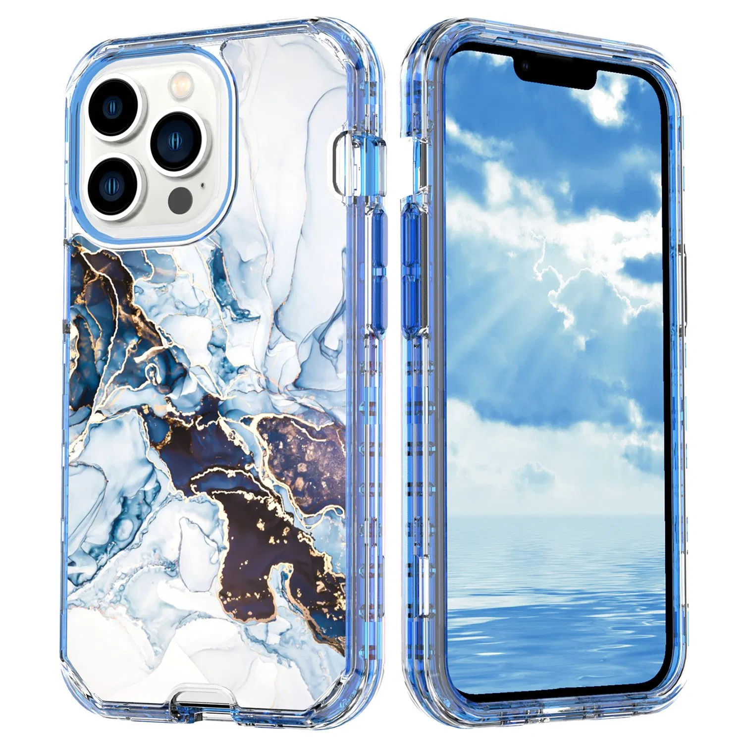 Electroplated Marble Phone Case Cover for iPhone 16 15 PRO Max 3in1 Shockproof Protection Marble Phone Cover Design