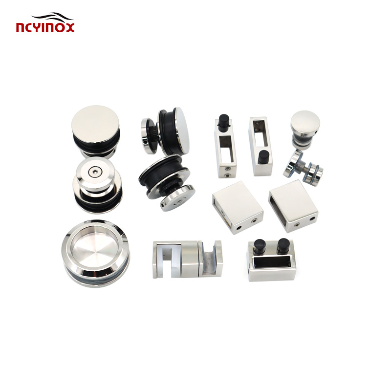 Polished Chrome Stainless Steel Hardware for Single Sliding Shower Glass Door with 4 Rollers