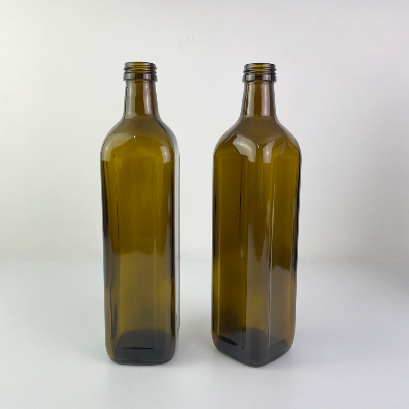 750ml Antique Green Dark Green Square Shape Glass Olive Oil Bottle