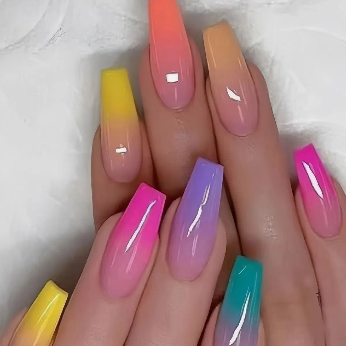 European and American Long Water Pipe Nail Candy Color Finished Nail Art Rainbow Gradient Coffin Nail Nails