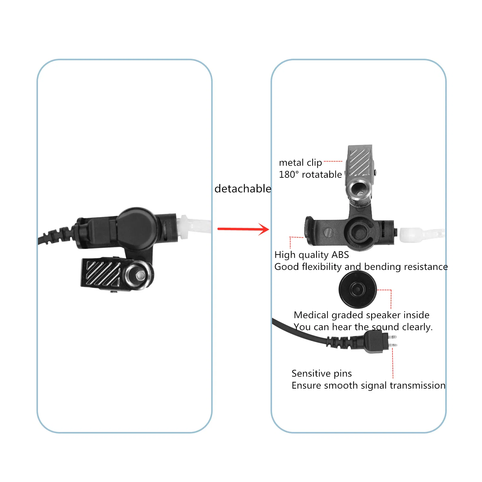 Two Ptt Earpiece, Acoustic Tube Earphone, Surveillance Kit for Motorola Two-Pin Walkie Talkies