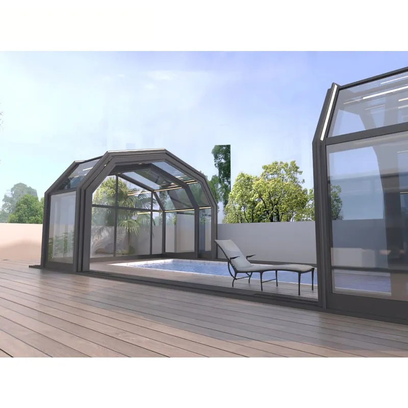 Insulated Weatherproof Glass Solarium Sunroom with Black Steel Frame Villa Steel Framing Hexagonal Sunroom
