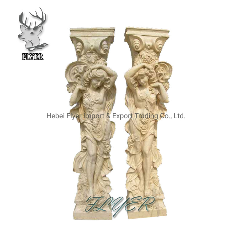 Entrance Gate Marble Stone Statues Roman Column Pillar Design Stone Lady Columns
