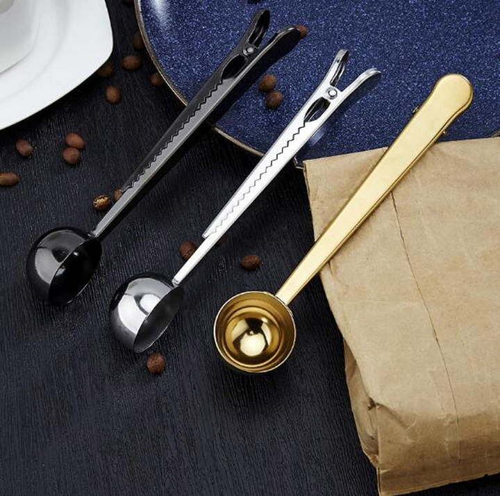 2 in 1 Stainless Steel Coffee Measuring Spoon with Sealing Bag Clip