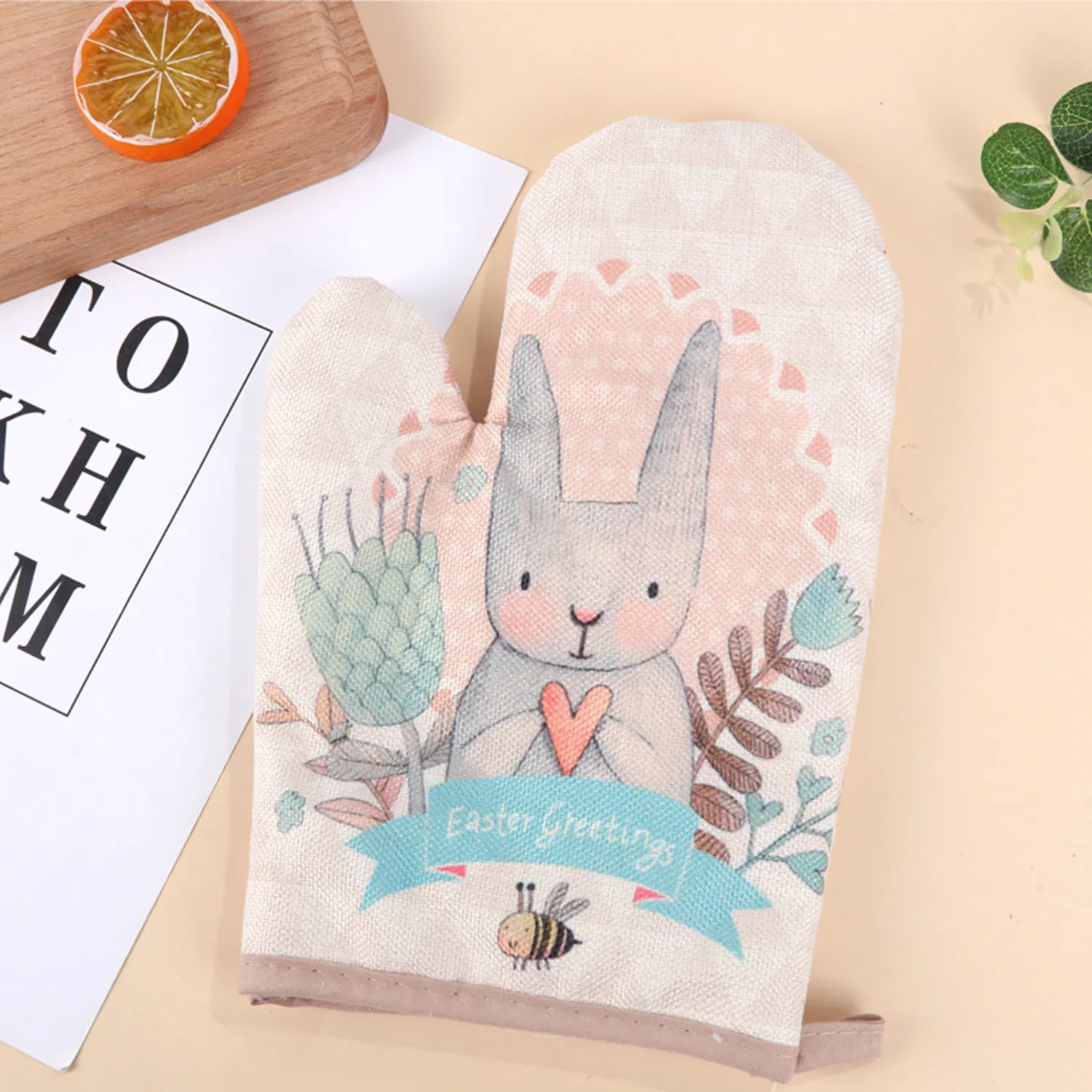 OEM Promotional Kitchen Printed Canvas Cotton Microwave Heat Resistant Oven Mitt Gloves