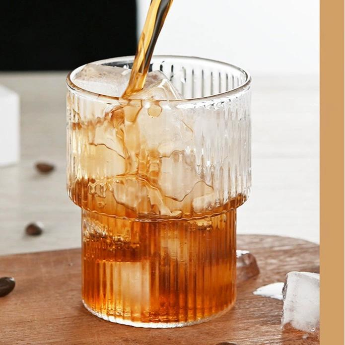 Vertical Grain New Design Coffee Drinking Mug Glass Tea Cup