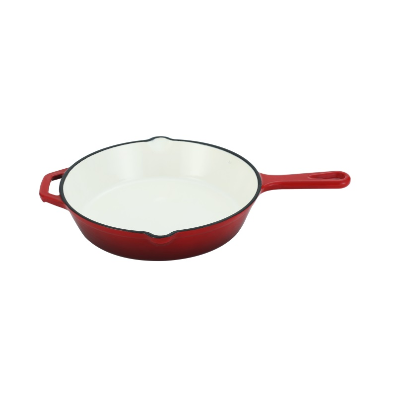Red Enamel Cast Iron Skillet with Long Handle