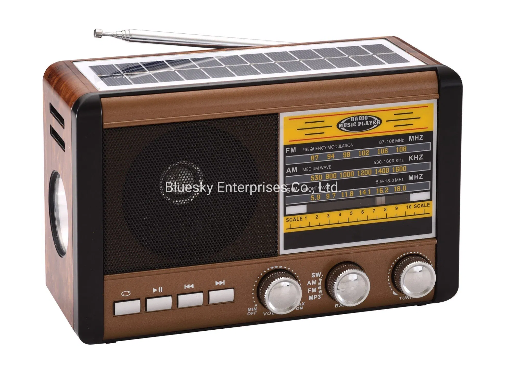 Factory Wholesale Portable Bluetooth Speaker Mini Solar FM/Am/Sw Radio with LED Flashlight