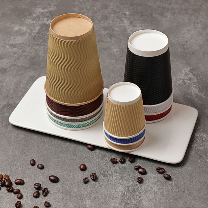 Одноразовая бумажная чашка 8oz Black Ripple Wall с крышкой