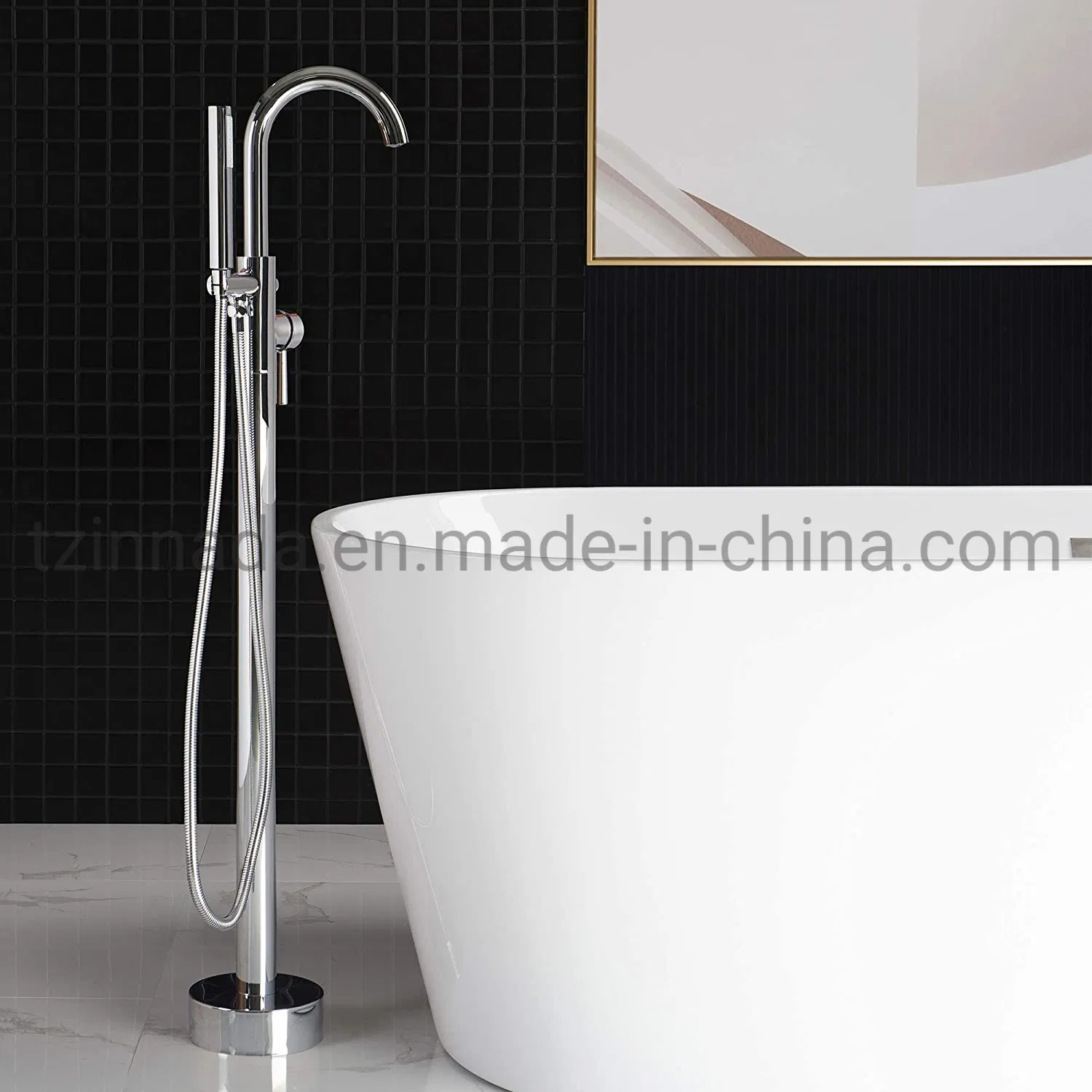 Brushes Nickel Brass Free Standing Bathroom Bathtub Faucet Waterfall Faucet (NA006-BN)