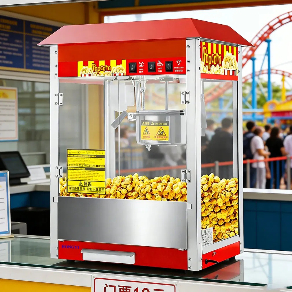 Large-Roof Popcorn Machine with Constant Temperature Control and Large-Capacity Corn Storage Bin.