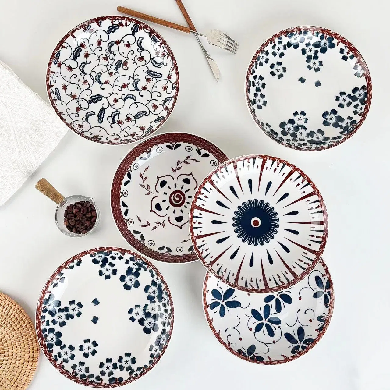 8'5-10"Fruit Rice Plate with Pad Stamp Decal Porcelainware Ceramics Tableware