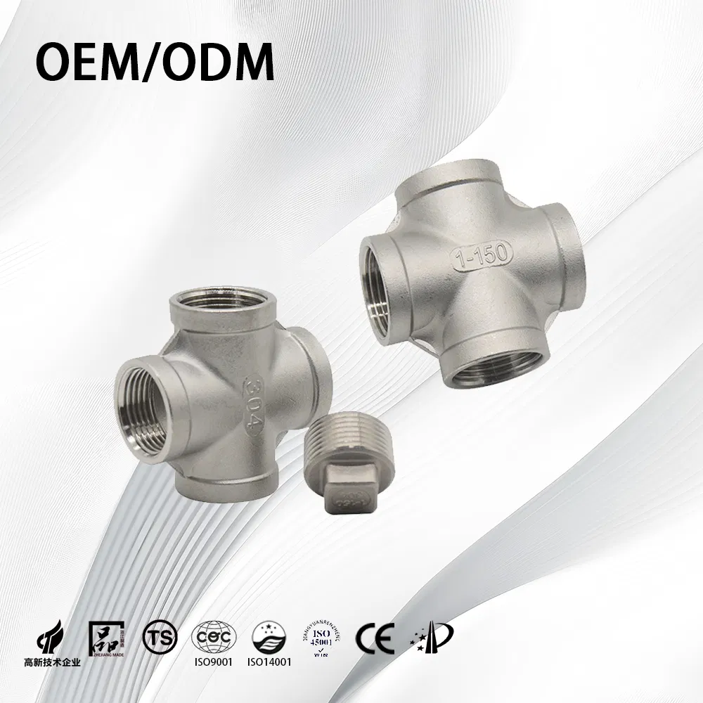 Stainless Steel ASME B16.9 Corrosion Resistant Threaded Pipe Fitting Equal Cross with Press Fitting