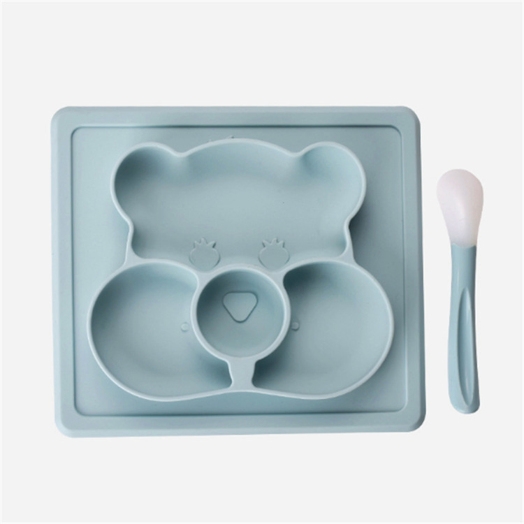 Divided Silicone Suction Placemat Plate- Food Grade Silicone Baby Suction Plates with Spoon