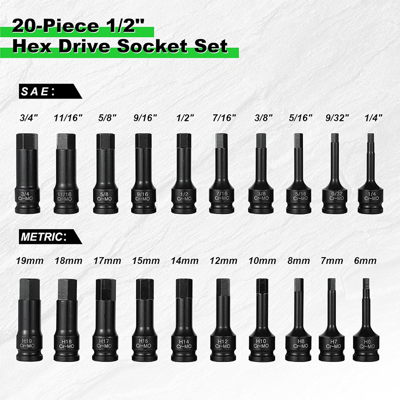 20PCS Hand Tool Cr-Mo Material Impact Hex Socket Set