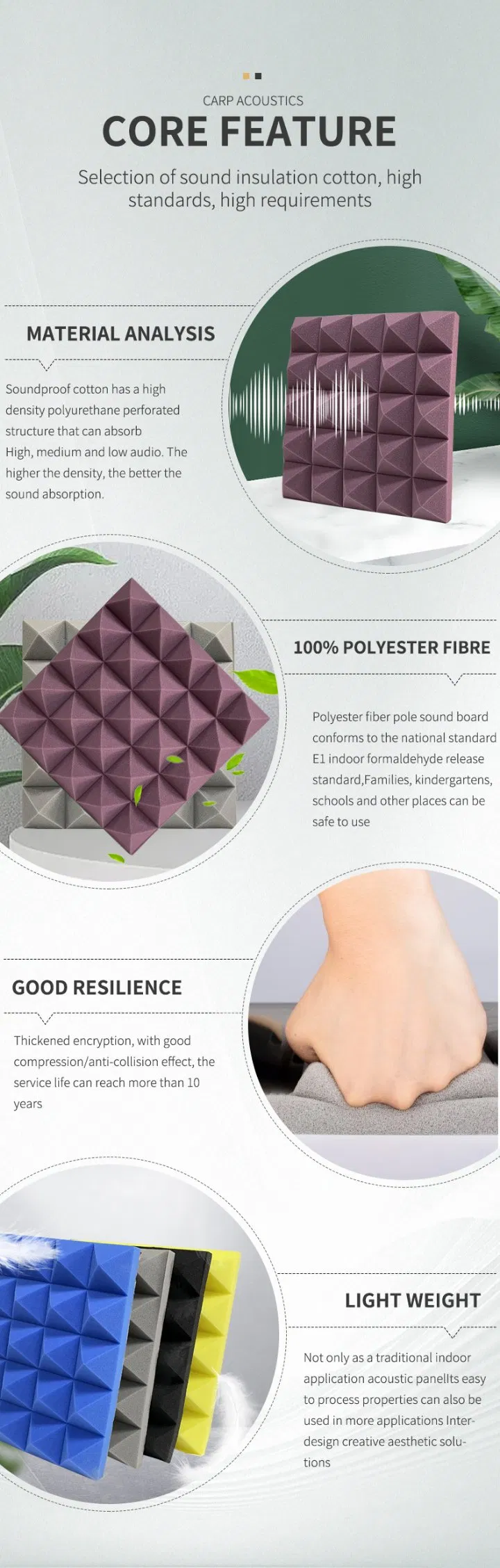Anti-Noise PU Acoustic Foam Sponge Acoustic Panels Pyramid Shape Acoustic Panels Foam