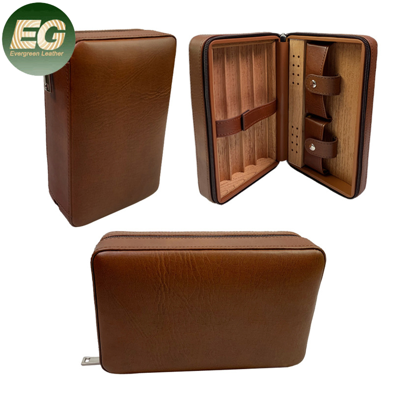 Ea344 Manufacturer Luxury Accessory Cedar Wood Travel Humidor Leather Case Wholesale Logo Storage Custom Cigar Box