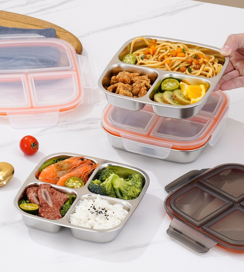 Premium 304 Stainless Steel Bento Box with 3/4 Compartments