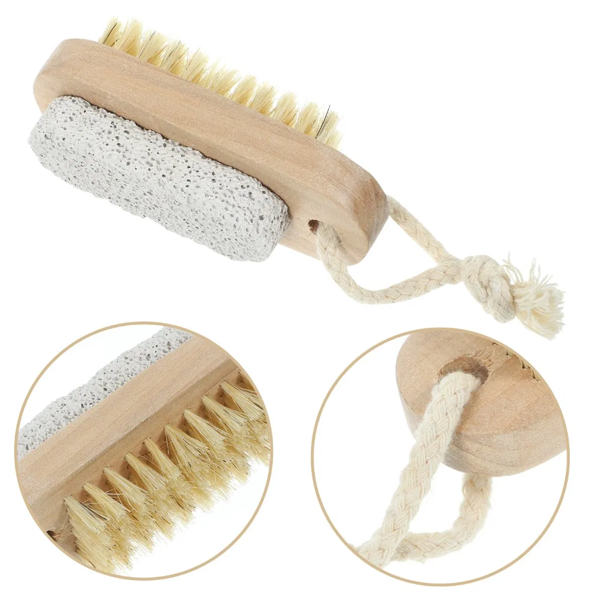 Dual-Purpose Bath Body Care Wooden Boar Bristle and Pumice Double-Sided Nail Brush
