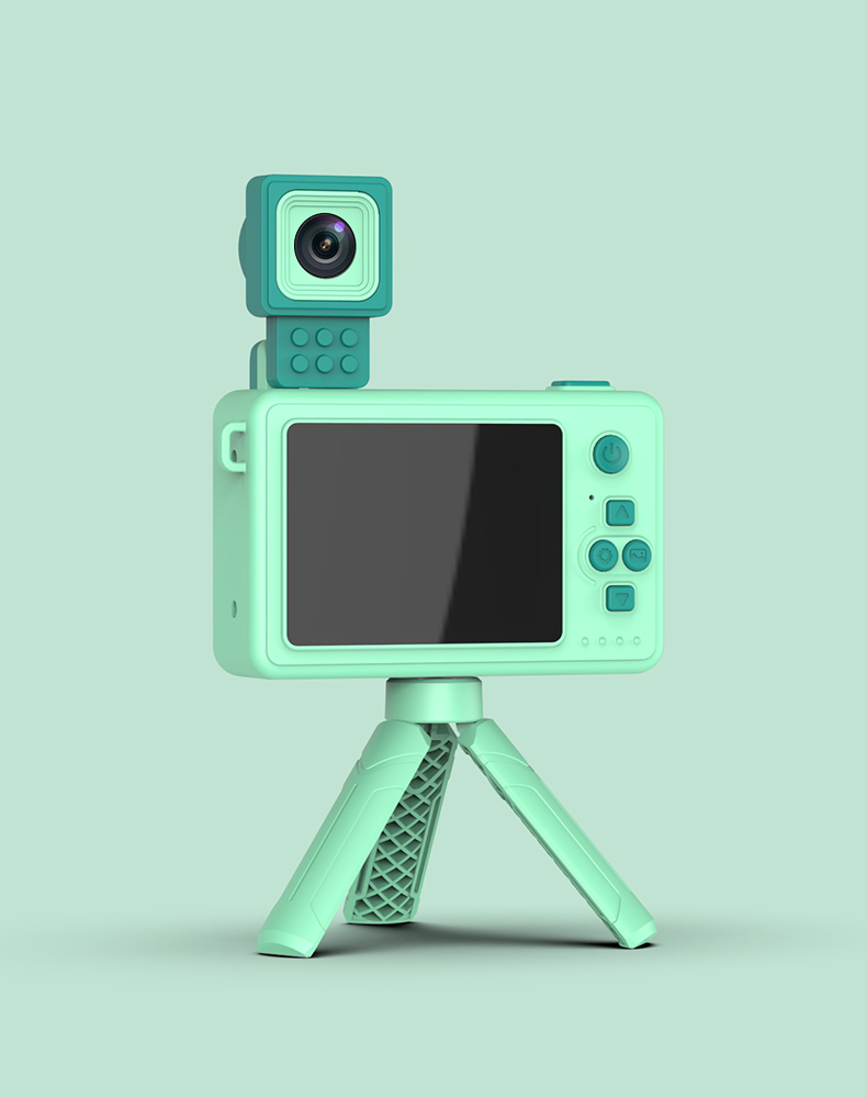 Cute Cartoon Kids Video Camera Children Digital Camera Built-in Games 2.4HD Inch with 4800W Flip Lens Kids Building Block Photo Camera with Holder