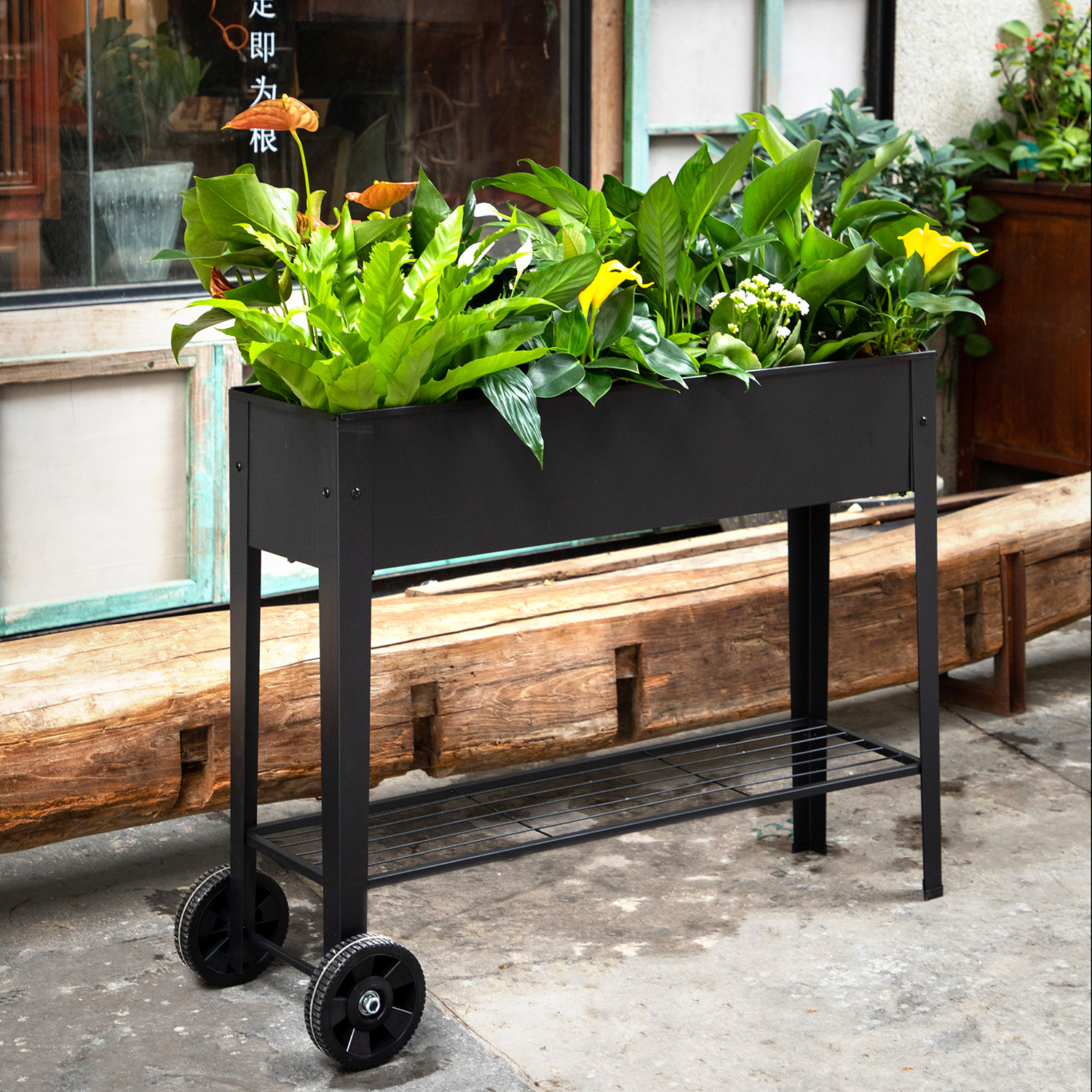 Горшок металлический оцинкованный прямоугольный с ножками