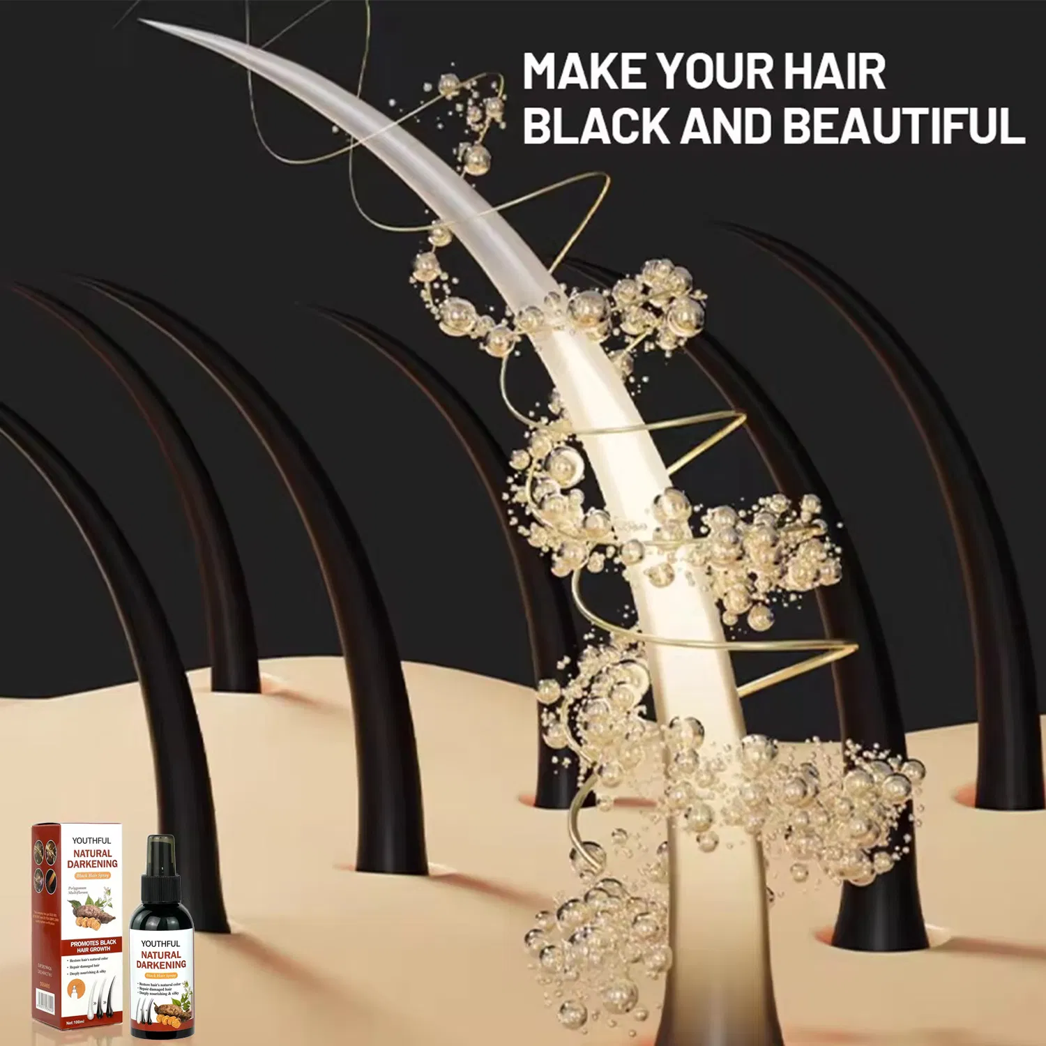 Polygonum Multiflorum Black Hair Spray with Castor Seed Oil Nourishing Silky