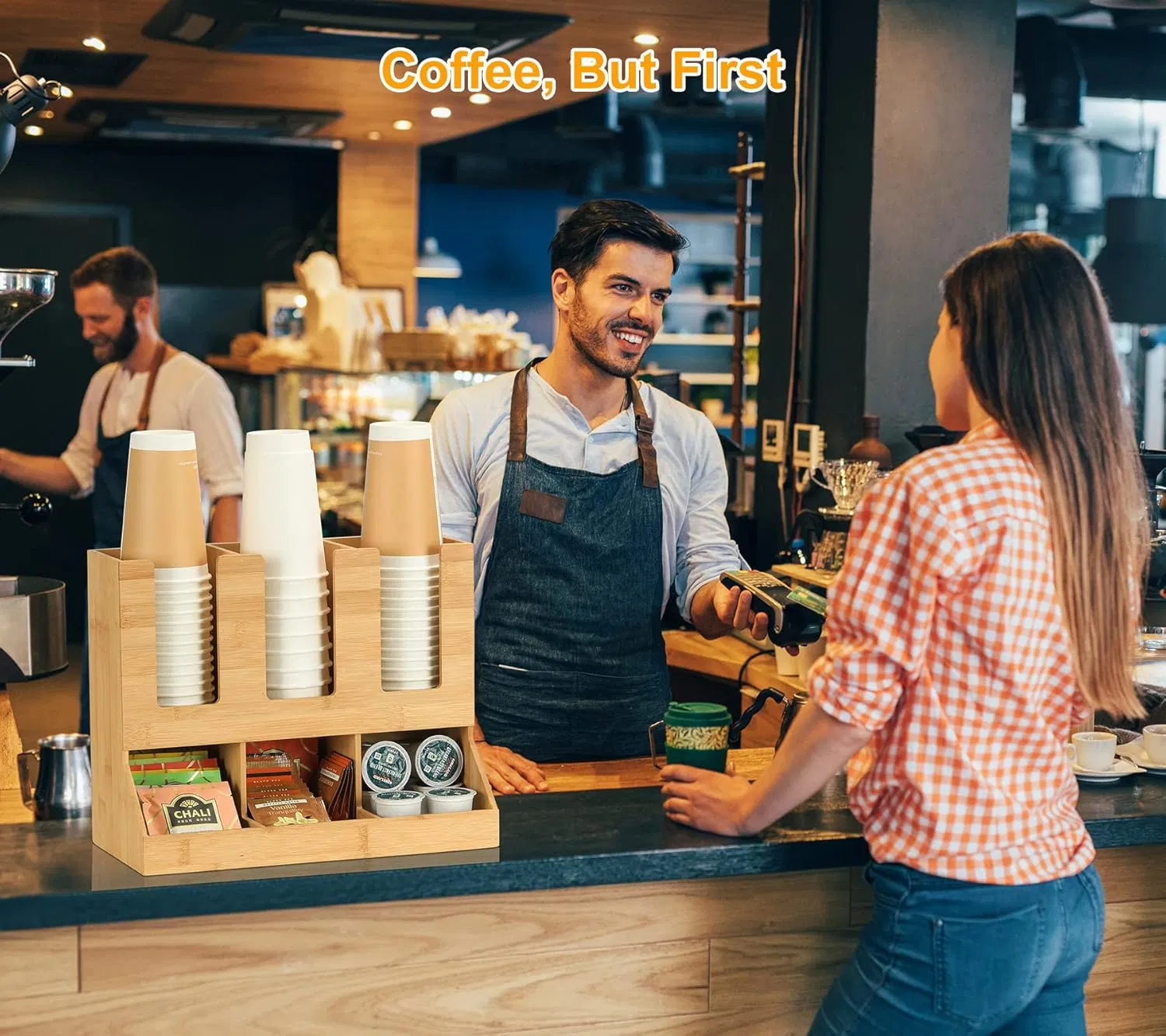 Bamboo Household Office Tea Bag, Coffee Bag, Water Cup Storage Rack