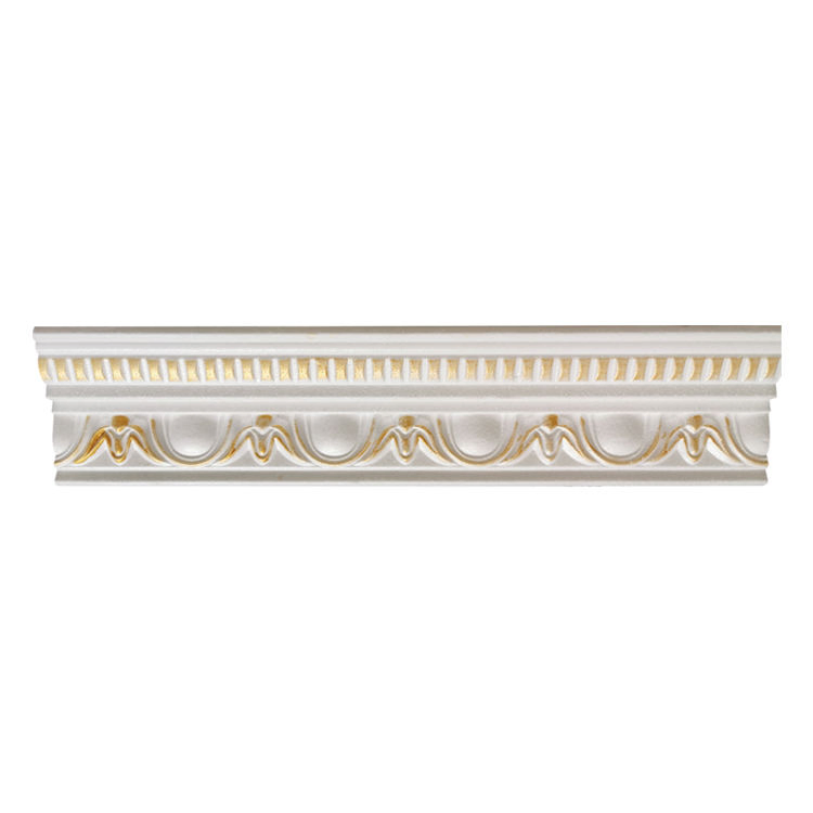 Gold Fancy Flower Embossed Polystyrene Cornice Design Decorative Crown Moulding