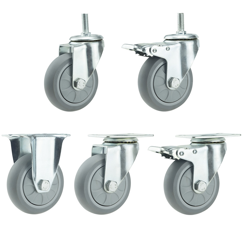 Flexible 3/4/5 Inch TPR Furniture Casters with Brake Light Duty Swivel Wheels