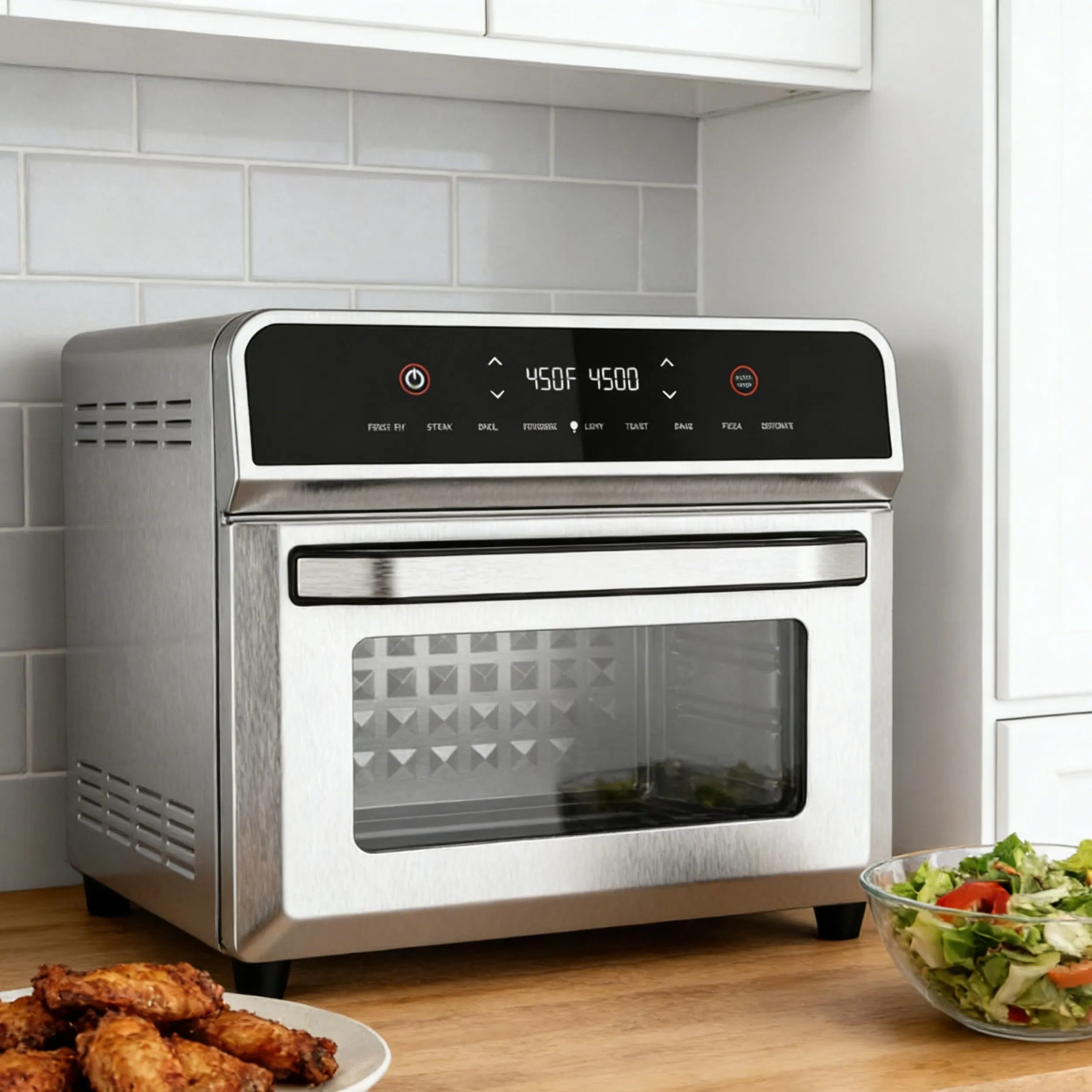 Longbank Factory Price 24L Square Stainless Steel Digita PTFE Non-Stick Healthy Air Fryer Toaster Oven 1700W