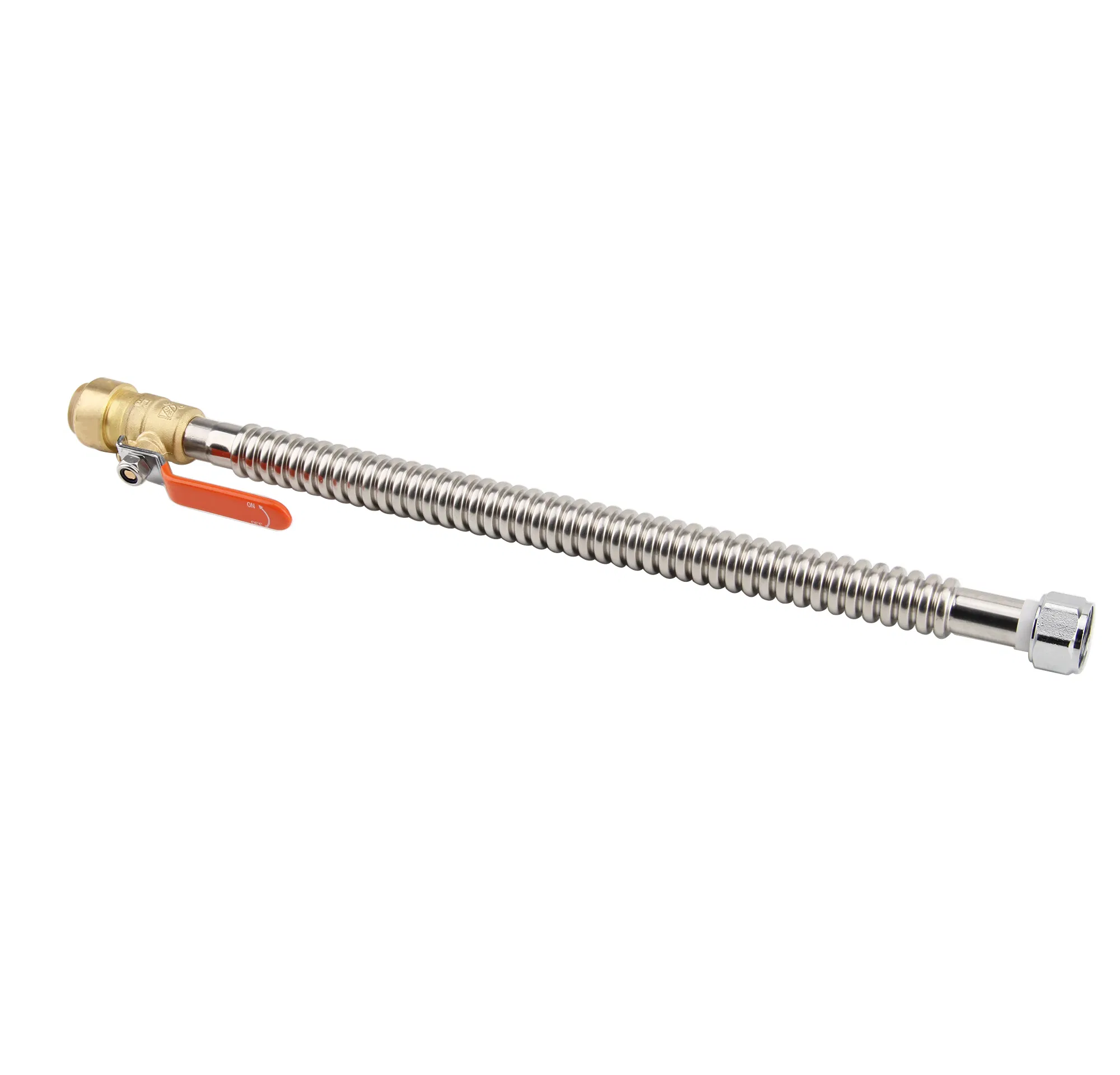 Push-Fit W/Valve X Fip Stainless Steel Corrugated Water Heater Connector