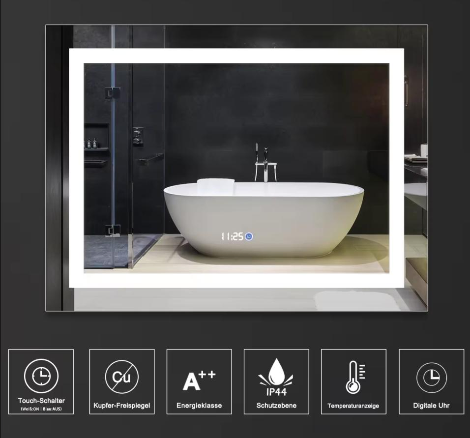 Elegant Rectangular LED Display Mirror with Tempered Glass