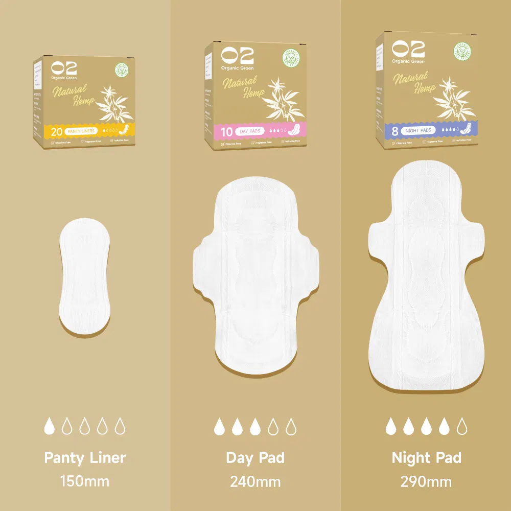 O2 Hot Sell Eco Friendly Natural Hemp Fiber Ultra Thin Super Absorbent Menstrual Period Disposable Sanitary Napkin Women Pad with Wings
