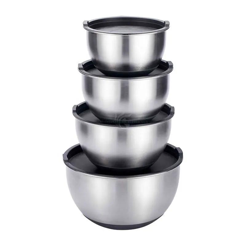 Hot Sale Durable 5PCS Stainless Steel Mixing Bowl Sets Salad Bowl Set with Plastic Lid