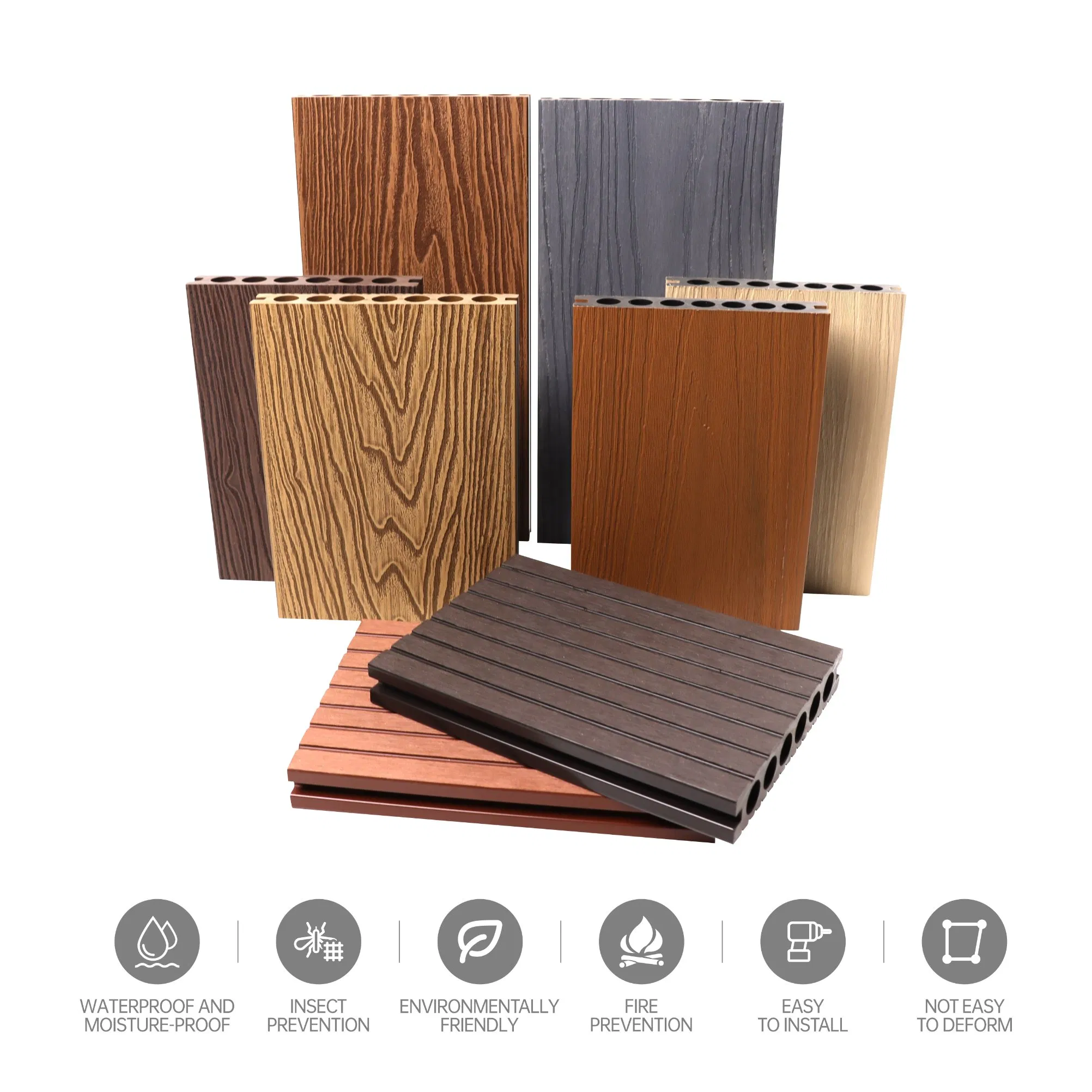 Sonsill Easy Installation Decoration Waterproof DIY Deck Tile 3D Embossed Composite Decking Outdoor WPC Flooring