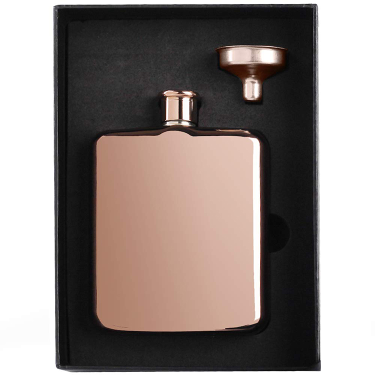 Stainless Steel 6 Oz Copper Golden Silver Stainless Steel Food Grade Hip Flask Set with Funnel and Shot Glass for Mackmyra Binboa