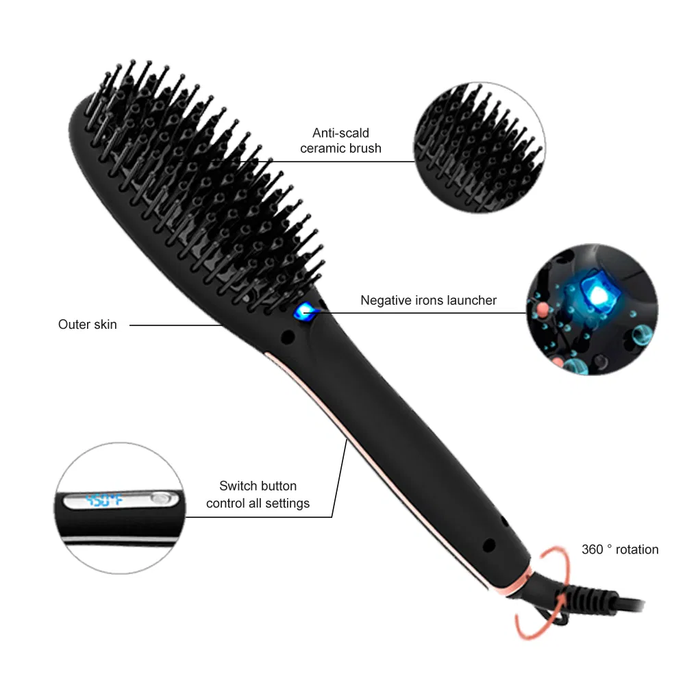 Bidisco Dual Voltage Professional Electric Hair Straightening Brush Anti-Static Negative Ion and Waterproof for Home Use
