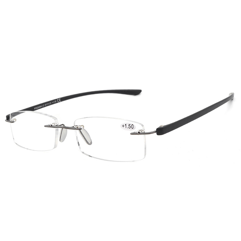 Ultra Light Metal Custom Rimless Reading Glasses with PC Temples Classic Eyewear