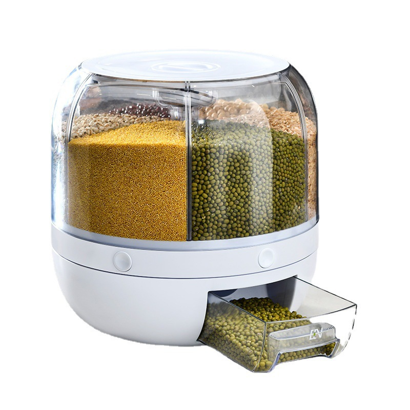 Rice Dry Food Dispenser 6-Compartment Rotating with Measuring Cup and Holder Mi23220
