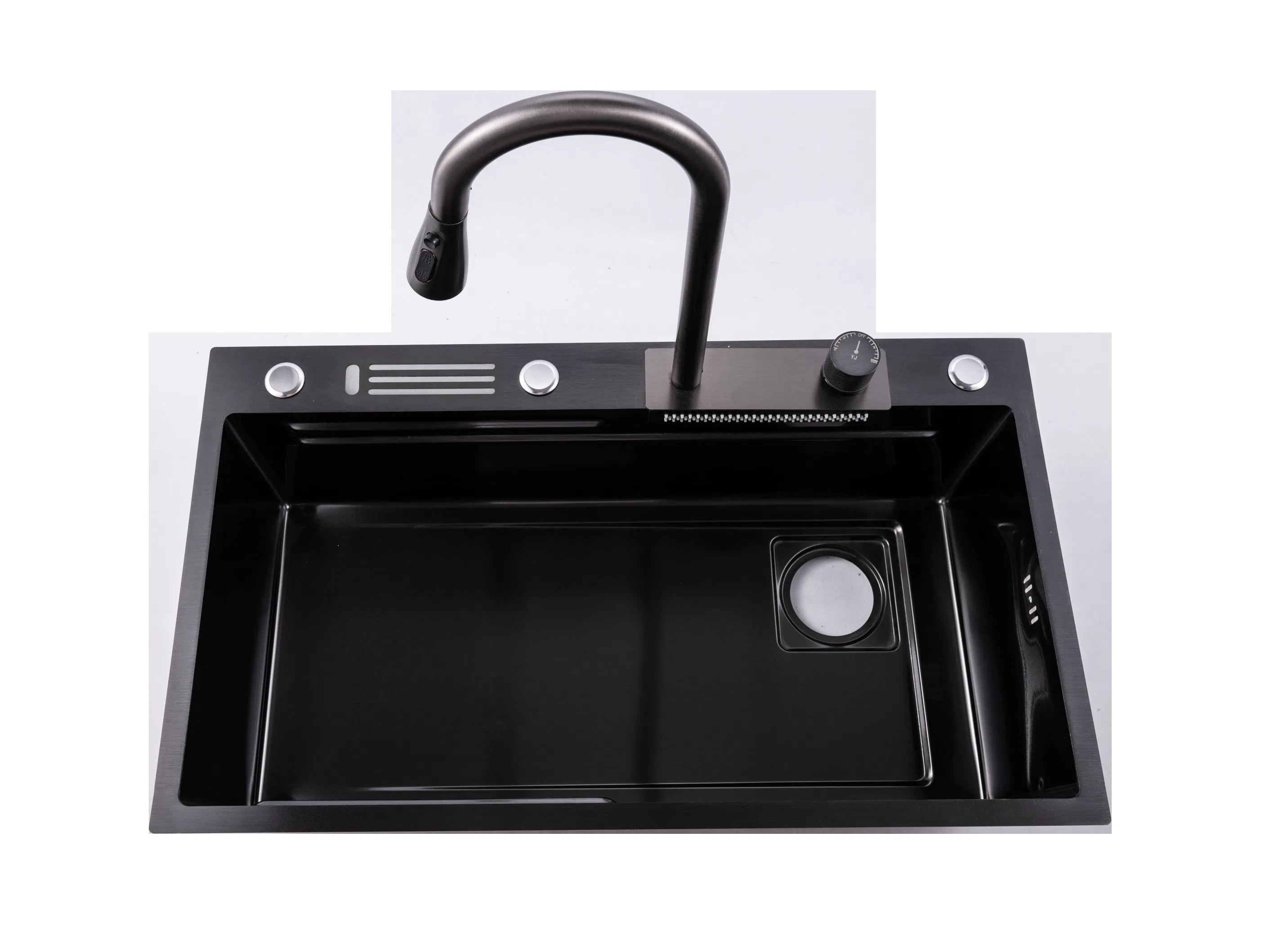 Modern Flying Rain Waterfall Stainless Steel Kitchen Sink with Tool Holder