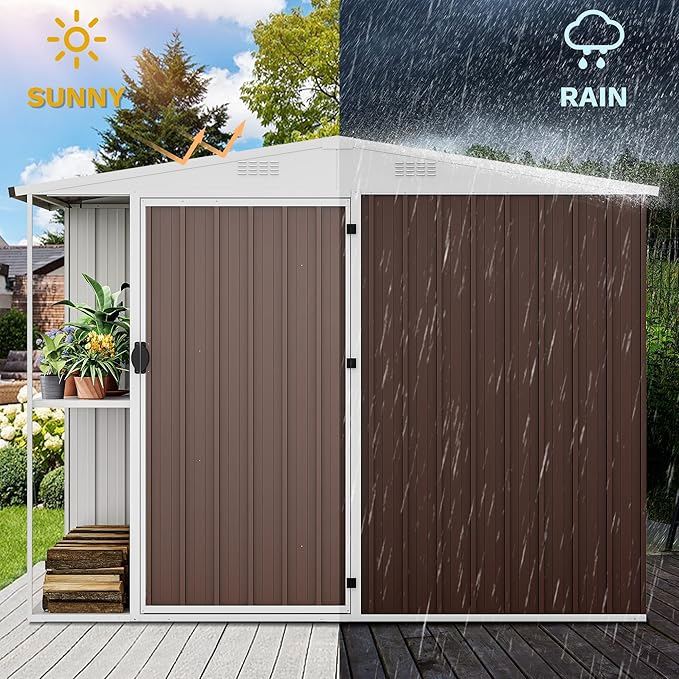 Outdoor Storage Shed 8X4FT with Rack, with Storage Shelves