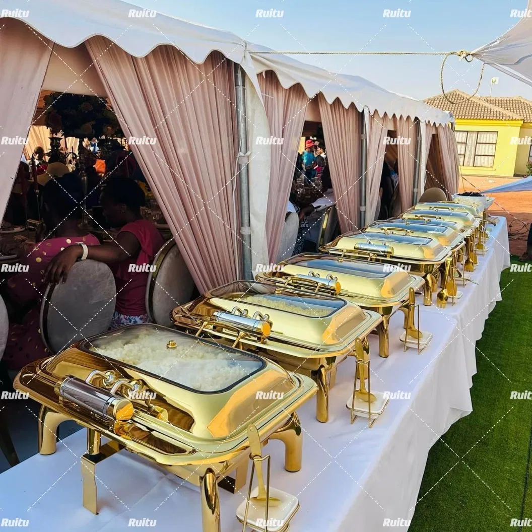 Buffet Catering Equipment Economy Roll Top Chaffin Dishes with Glass Window 9L Stainless Steel Chafing Dish Party Wedding Food Warmer Golden Chaffing Dishes