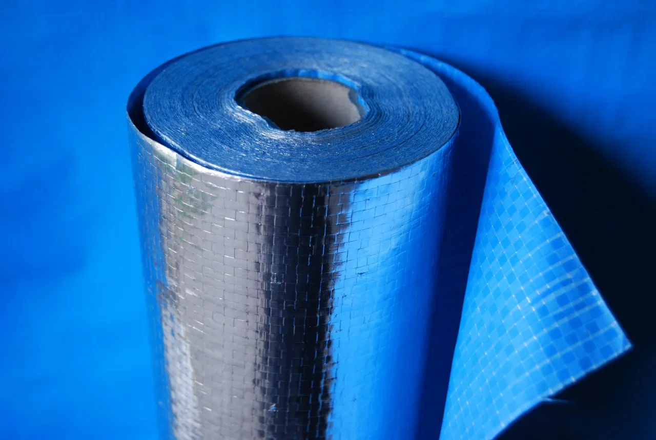 Fireresistant Woven Fabric with Blue Coating to Laminate Aluminum Foil as Roof Sarking Insulation