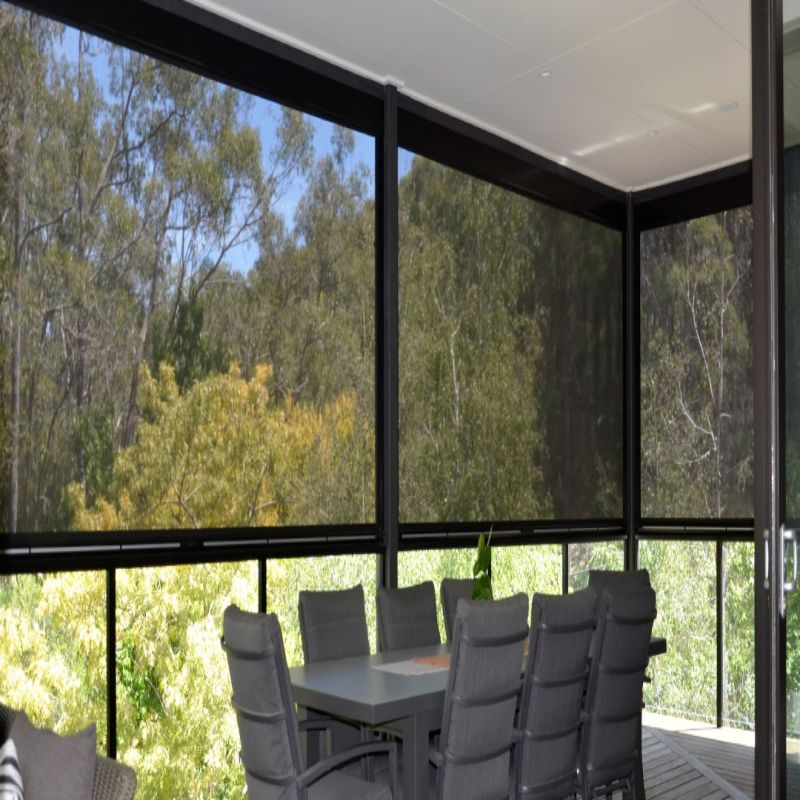 Windproof Outdoor Automatic Roller Blind Zip Track Screen Smart Blinds Shades Motorized Blind for Patio Pergola