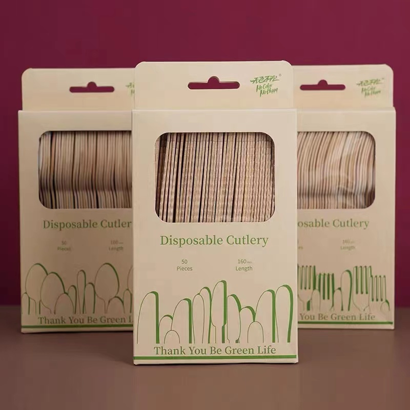 Biodegradable Disposable Wooden Cutlery Set Knife Fork Spoon Teaspoon Flatware Kitchenware Dinnerware Dinner Set