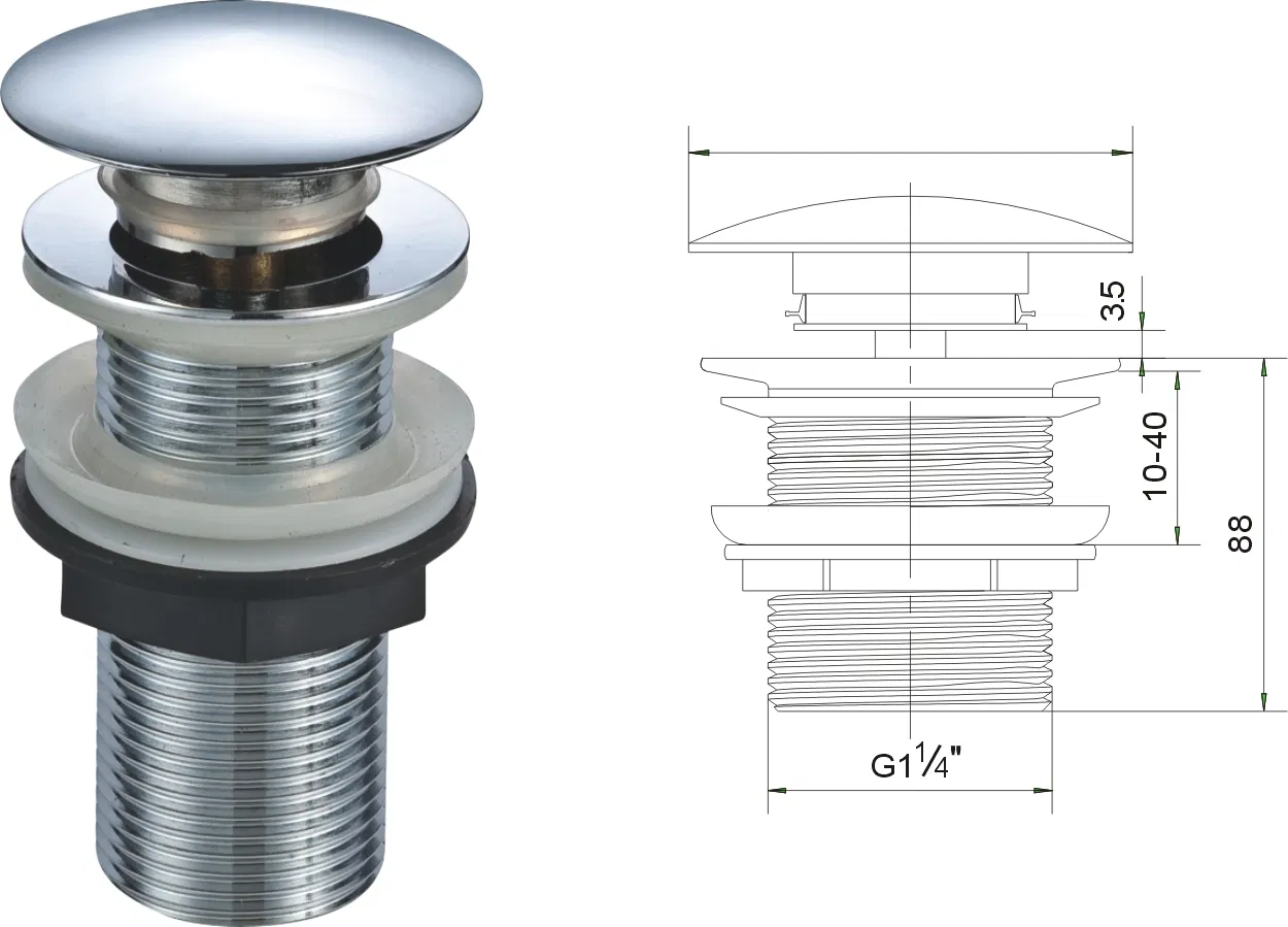 Push Button Click Clack Basin Waste with Matt White Ceramic Cover and Overflow