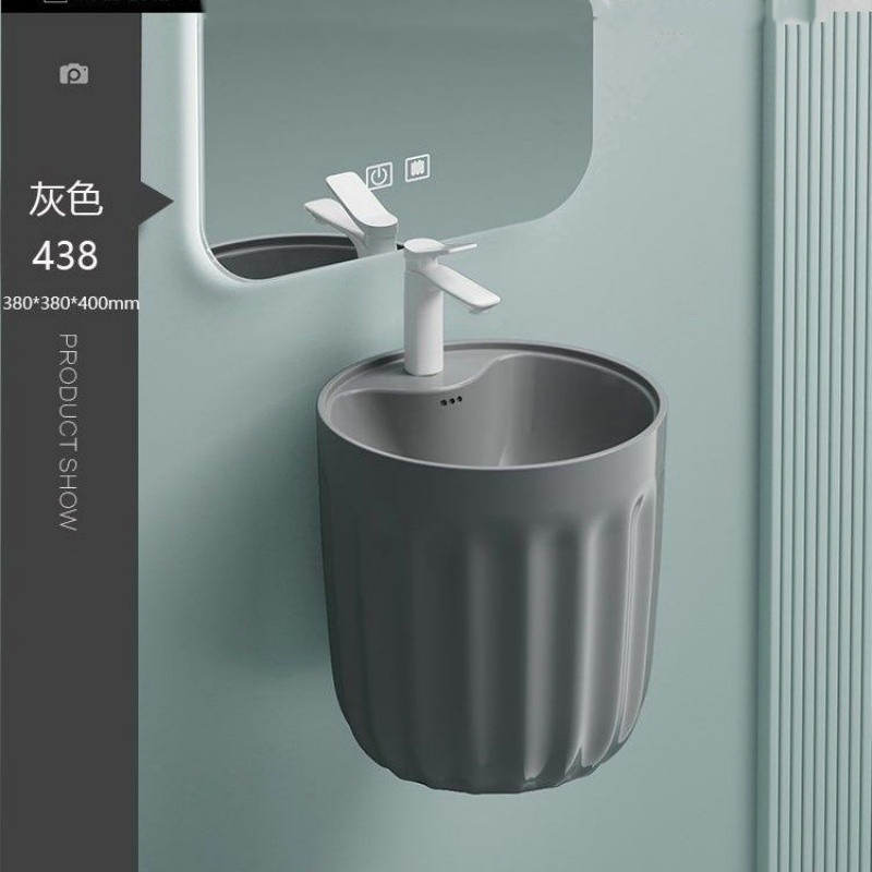 Wall-Mounted Round Custom-Color Ceramic Basin Integrated Pedestal for Bathroom & Balcony